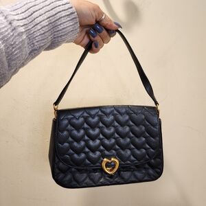 Lovcat Black Quilted Handbag with Gold Heart Clasp